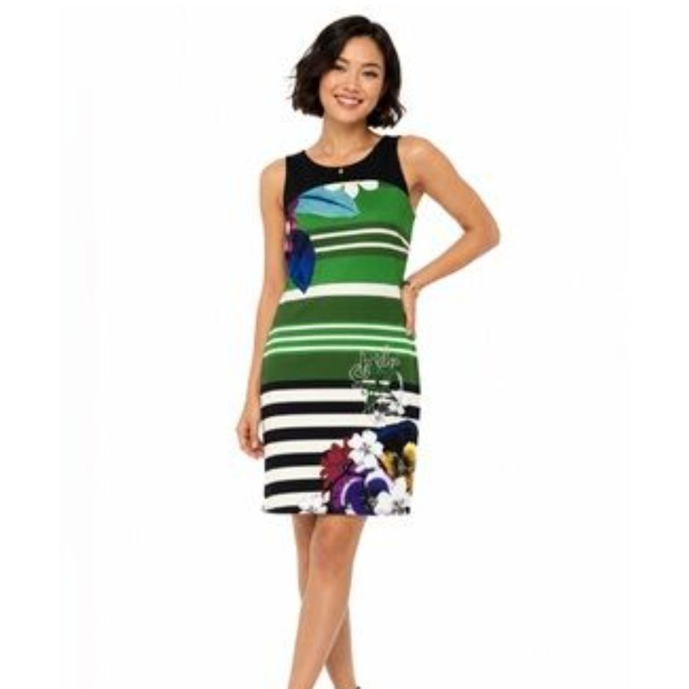 Desigual Teruelin Stripe and Floral Tank Dress Size XL NWT